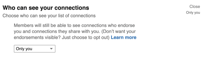 Hvem kan se alternativene dine for tilkoblinger i LinkedIn-personverninnstillingene