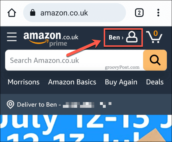 Trykk på Amazon-profilikonet