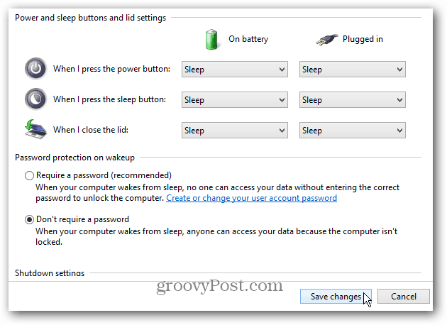 Windows 8: Deaktiver påkrevd passord når du veksler datamaskinen fra dvale