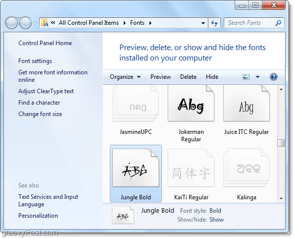 en oversikt over Windows 7-fontkontrollpanel