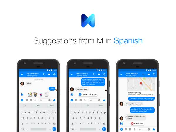 Facebook Messenger-brukere kan nå motta forslag fra M på både engelsk og spansk.