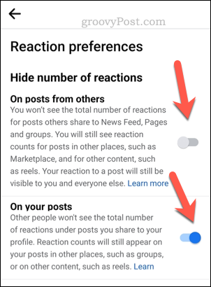 Angi Facebook-reaksjonsinnstillinger på mobil