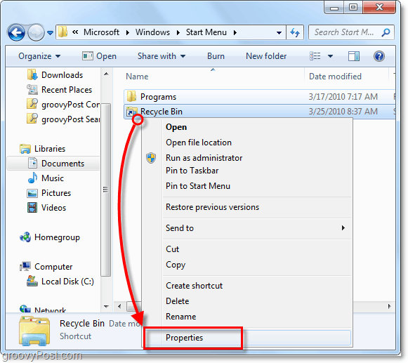 justere egenskapene til en snarvei i Windows 7