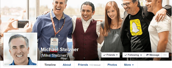 Michael Stelzner ble med på Facebook etter anbefaling fra MarketingProf Ann Handley.