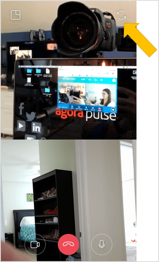 Trykk på dobbeltpilikonet øverst til høyre på skjermen for å bytte til det bakovervendte kameraet når som helst under Instagram live videochat.