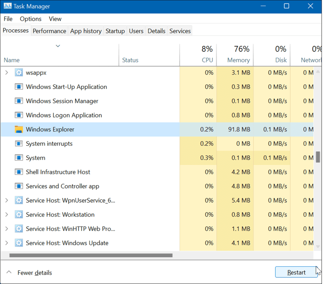 Start Windows Utforsker på nytt, tilbakestill oppgavelinjeinnstillingene i Windows 11