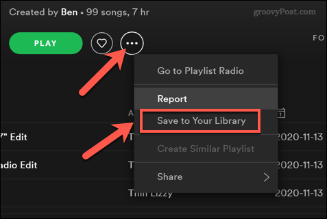Lagre en Spotify-spilleliste i et brukerbibliotek