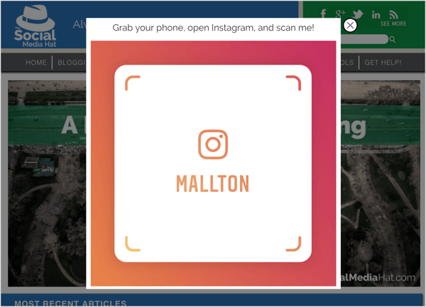 En popup-utgang med et Instagram-navneskilt.