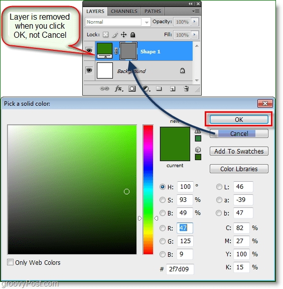 Photoshop Color Picker-skjermdump -woohoo det fungerer, du kan nå bruke hurtigtastene for fargevelger i Photoshop