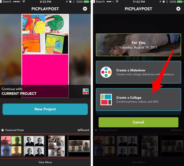 Lag lysbildefremvisninger eller collager med PicPlayPost-appen.
