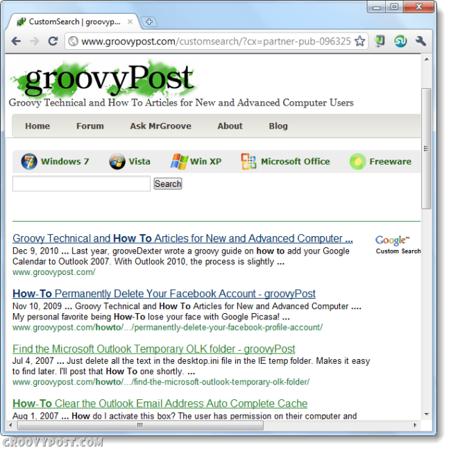 groovypost google tilpasset søk
