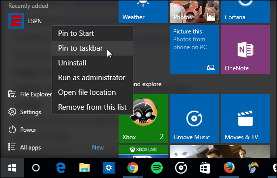 Start-menyen for Windows 10