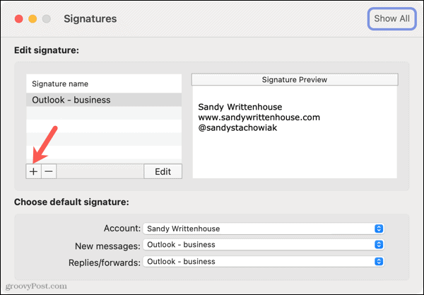 Legg til en ny signatur i Outlook på Mac