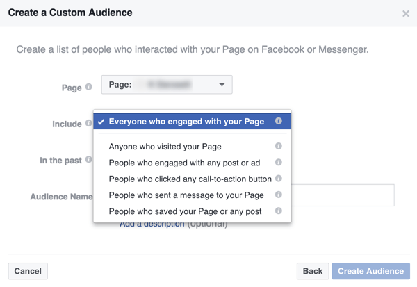 Lag et tilpasset publikum av mennesker som har samhandlet med virksomheten din på Facebook.