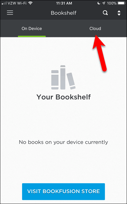 Ingen bøker i BookFusion på iOS-enhet