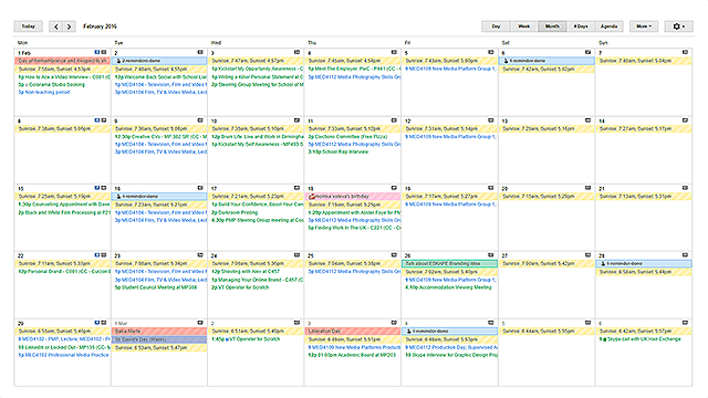 google kalender ical planlagte arrangementer organisert kalendere universitetsstudent ryddig
