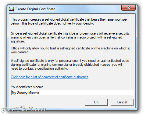 Lag et selvsignert digitalt sertifikat i Office 2010