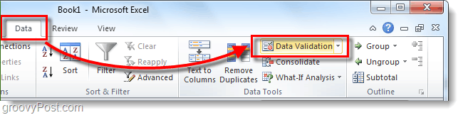 Slik legger du til rullegardinlister og datavalidering i Excel 2010-regneark