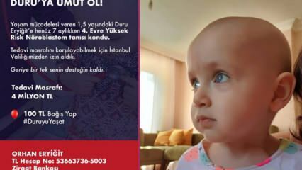 'Håper Duru!' Guvernørens godkjenningskampanje ble lansert for kreftpasient Duru Eryiğit