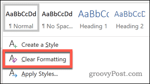 Fjern alternativet Formateringsstiler i Word