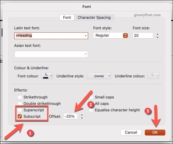 Endrer skrift til abonnement eller overskrift i Powerpoint på Mac