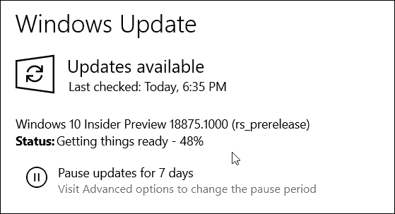 Windows 10 20H1 Build 18875