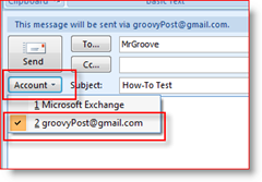 Velg Send konto i Outlook 2007