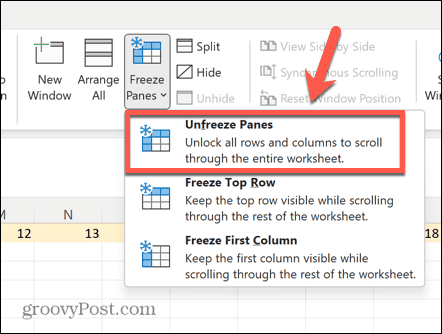 excel unfreeze ruter