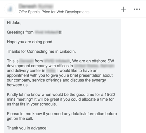 linkedin kaldt pitch eksempel