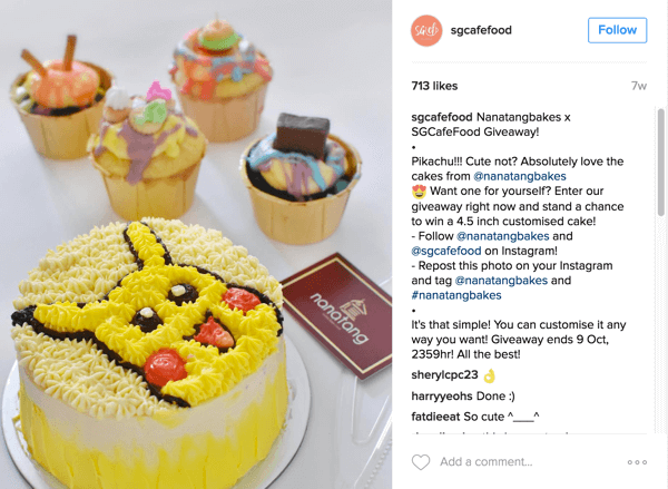 Singapores Café Food markedsførte Nanatang Bakes gave fra Instagram-kontoen deres.
