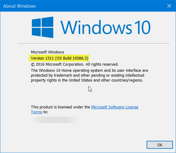 Windows 10 versjon 1511