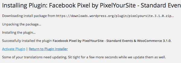 Installer og aktiver PixelYourSite-pluginet.