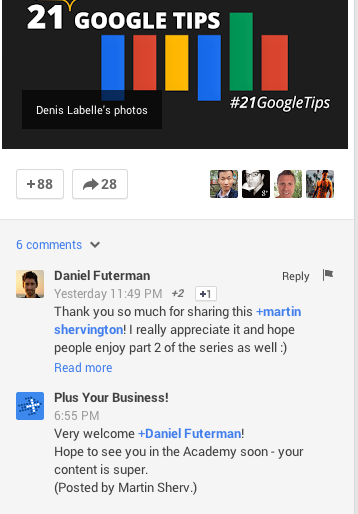 google + legg inn bedriftskommentarer