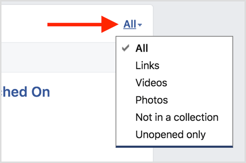 Facebook-filtre for lagrede artikler