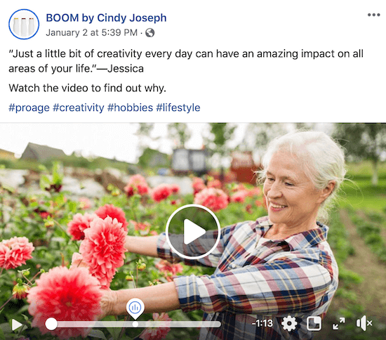 Facebook-videoinnlegg for BOOM! av Cindy Joseph