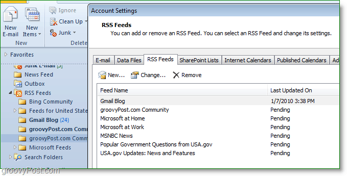 rss-feeds blir automatisk synkronisert mellom Outlook 2007, eller 2010 og Internet Explorer