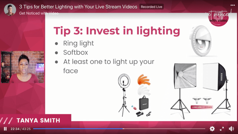 skjermbilde av videobelysningstips for å forbedre live stream-sendinger