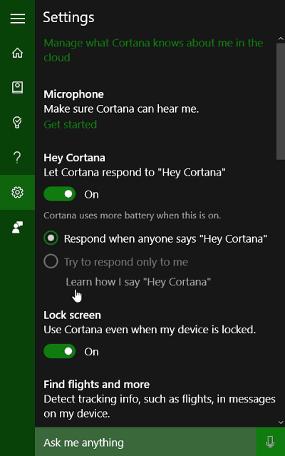 Cortana-innstillinger