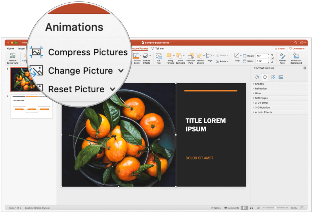PowerPoint Mac komprimerer bilder