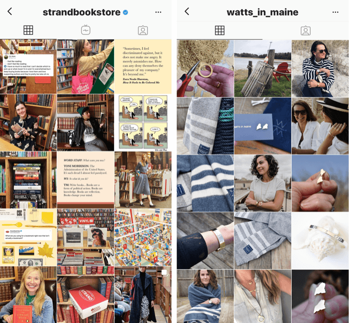 to Instagram-profiler med blå og gule tonefiltre