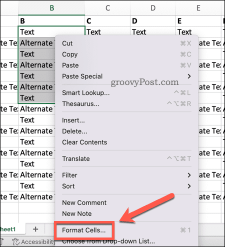 Åpne Formater celler i Excel