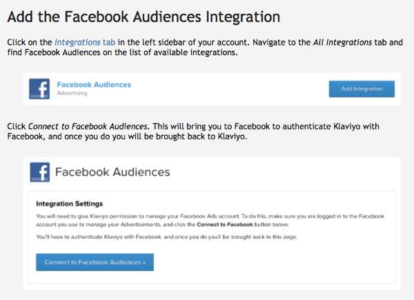 Klaviyos integrering av Facebook-publikum er enkel å bruke.