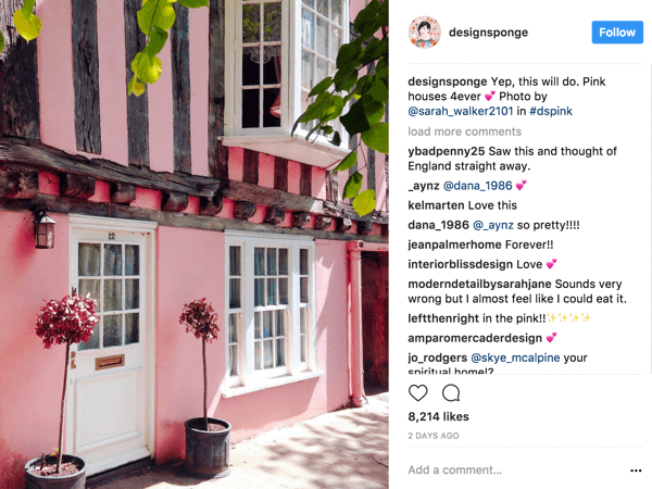 DesignSponge oppfordrer Instagram-følgere til å bidra med bilder basert på en stadig skiftende hashtag som definerer et tema.