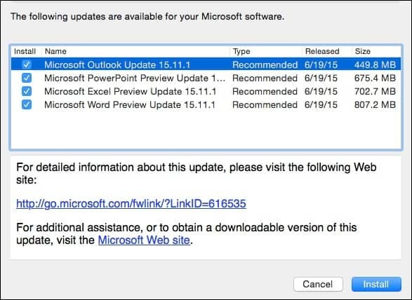 Office 2016 for Mac Update KB3074179