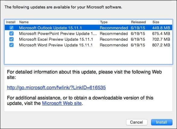 Microsoft Office 2016 for Mac Preview Update KB3074179