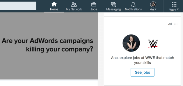 Eksempel på målrettet LinkedIn dynamisk annonse.