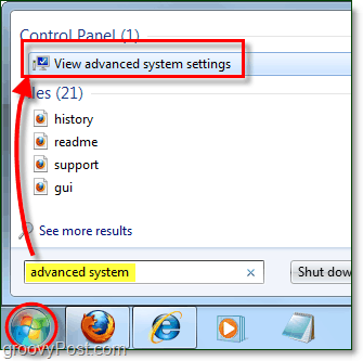 hvordan du ser avanserte alternativer for systemytelse i Windows 7