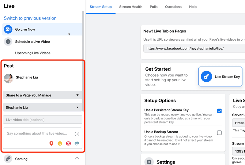 facebook live stream setup alternativ for å legge til innleggsdetaljer for din live video