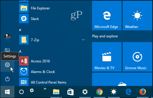 1 Innstillinger Windows 10 Start