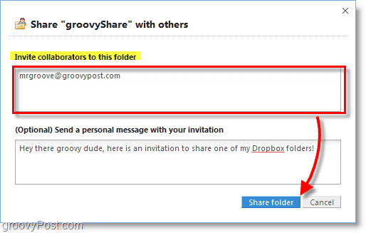 Dropbox-skjermbilde - inviter folk til å bruke delingsmappen